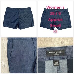Women's Banana Republic 28 6 Small Shorts Chino Khakis Navy Blue Spandex New